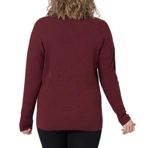NEW Elle V-neck Knit Long Sleeve Sweater | Burgundy - Picture 3 of 7
